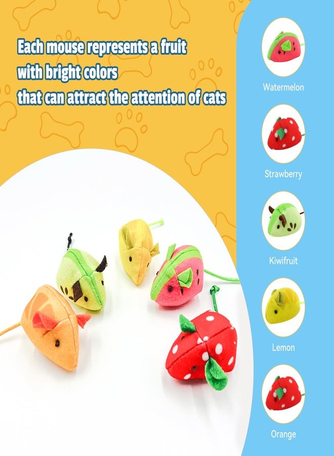 Andiker 5 Pcs Cat Mouse Toys, Soft Cat Plush Toy with Fruit Pattern Interactive Cat Toys for Indoor Cats and Kittens to Bite Chew Scratch - Image 4